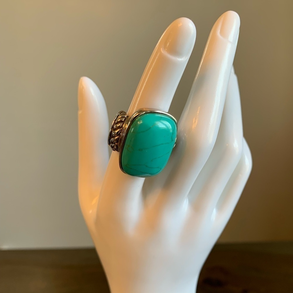 Sterling Silver Ring Turquoise Chunky Size 5 Stamped T 925 CN Vintage